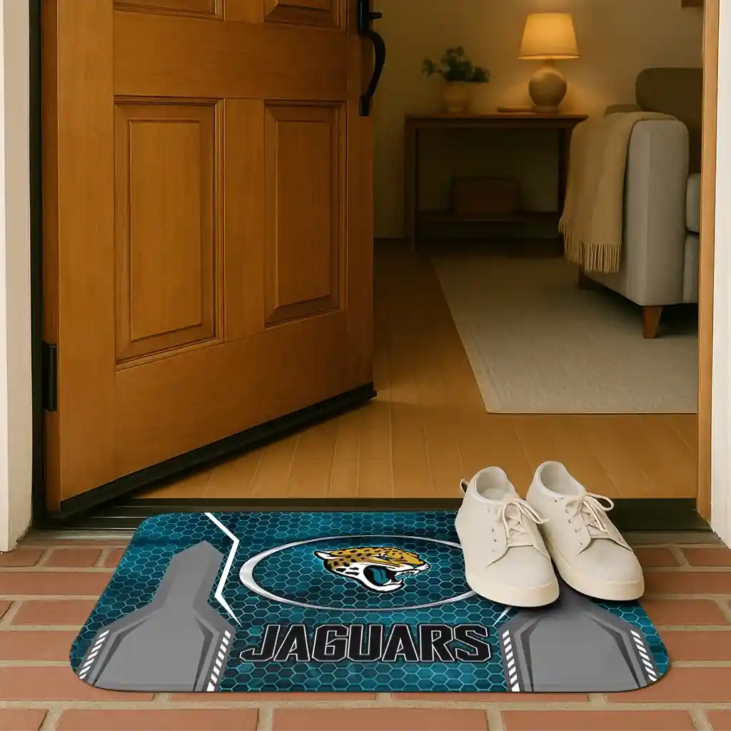 jacksonville-jaguars-hexagon-oval-teal-doormat-fashion-forward.webp