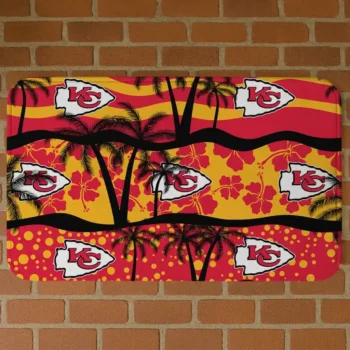 Black/Red Palm Silhouette Kansas City Chiefs Doormat - Non-Slip Fan Mat
