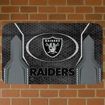 Black Hexagon Oval Las Vegas Raiders Doormat - Non-Slip Fan Mat
