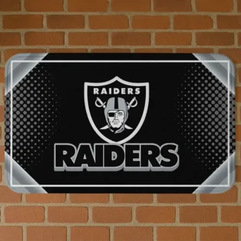 Black Silver Halftone Las Vegas Raiders Doormat - Non-Slip Fan Mat