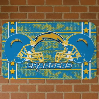 Blue Helmet Illustration Los Angeles Chargers Doormat - Non-Slip Fan Mat