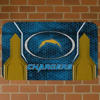 Blue Hexagon Oval Los Angeles Chargers Doormat - Non-Slip Fan Mat