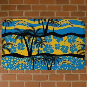Black/Blue Palm Silhouette Los Angeles Chargers Doormat - Non-Slip Fan Mat