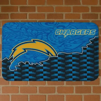 Black/Blue Tribal Detailing Los Angeles Chargers Doormat - Non-Slip Fan Mat