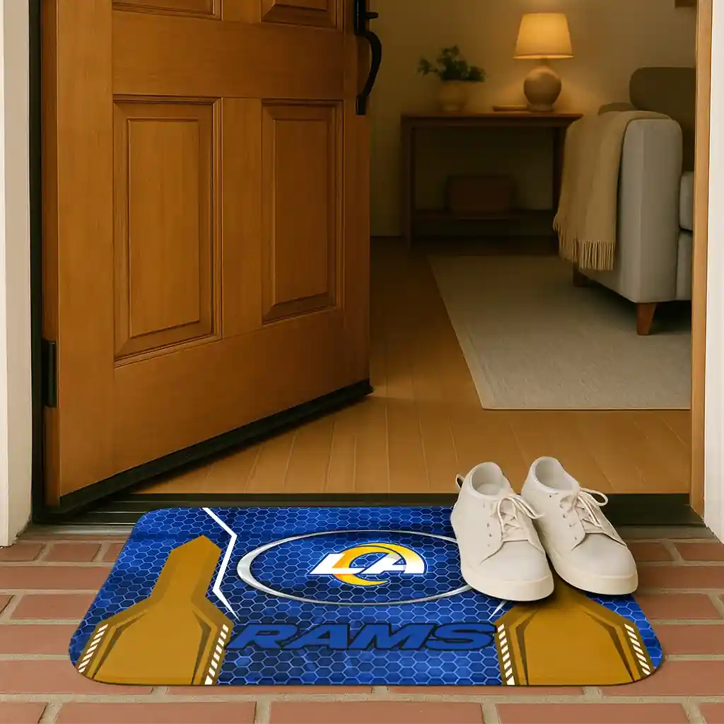 los-angeles-rams-hexagon-oval-blue-doormat-fashion-forward.webp