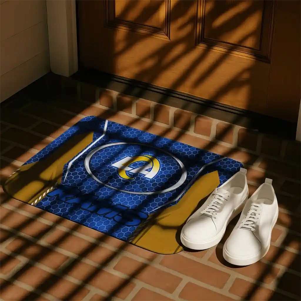 los-angeles-rams-hexagon-oval-blue-doormat-trendy.webp