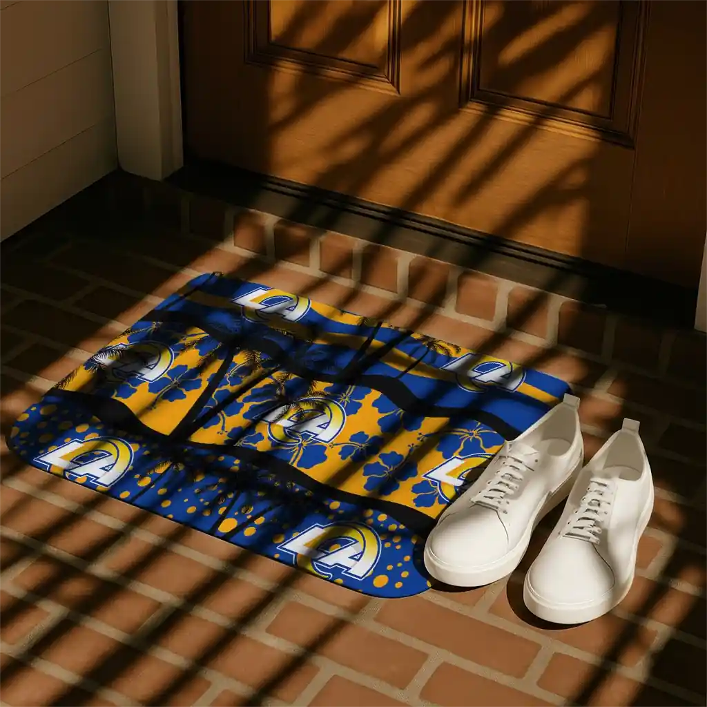 los-angeles-rams-palm-silhouette-blue-black-doormat-trendy.webp