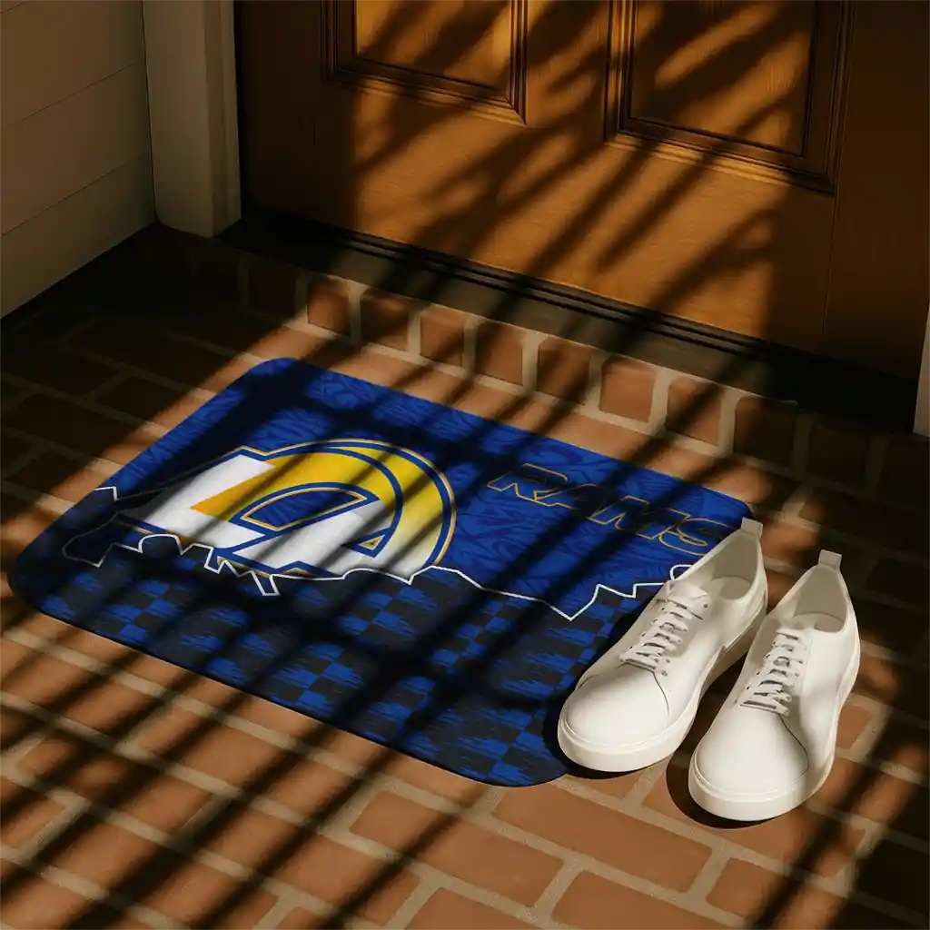 los-angeles-rams-tribal-detailing-blue-black-doormat-trendy.webp