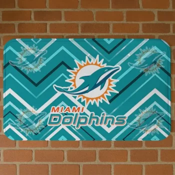 Aqua Chevron Geometrics Miami Dolphins Doormat - Non-Slip Fan Mat