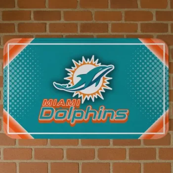 Aqua Silver Halftone Miami Dolphins Doormat - Non-Slip Fan Mat