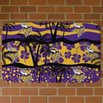 Black/Purple Palm Silhouette Minnesota Vikings Doormat - Non-Slip Fan Mat