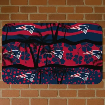 Black/Blue Palm Silhouette New England Patriots Doormat - Non-Slip Fan Mat