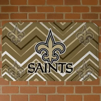 Gold Chevron Geometrics New Orleans Saints Doormat - Non-Slip Fan Mat