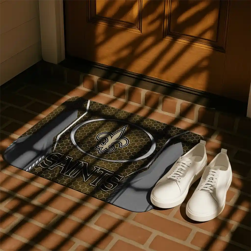 new-orleans-saints-hexagon-oval-gold-doormat-trendy.webp