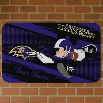 Custom Black/Purple Mickey Quarterback Baltimore Ravens Doormat - Personalized Non-Slip Fan Mat