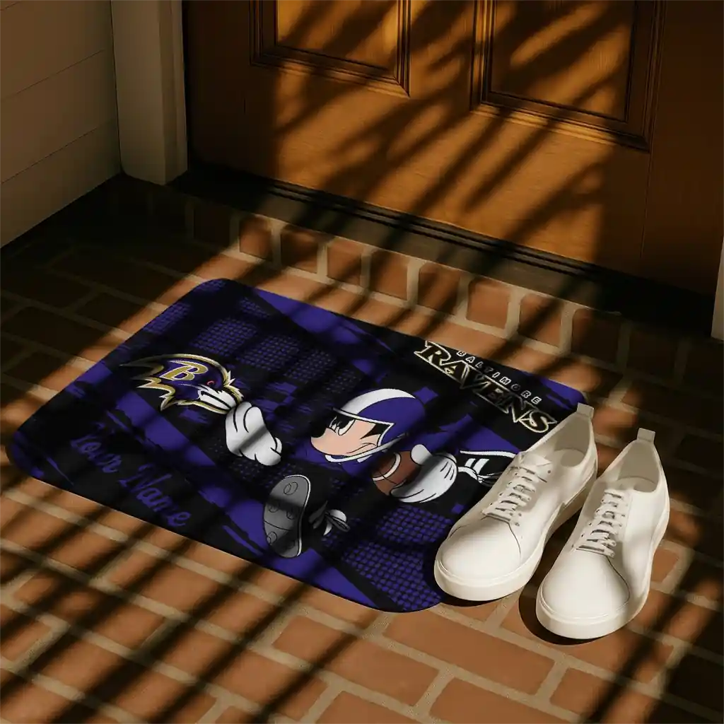 personalized-baltimore-ravens-mickey-quarterback-purple-black-doormat-trendy.webp
