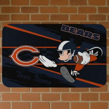 Custom Black/Blue Mickey Quarterback Chicago Bears Doormat - Personalized Non-Slip Fan Mat