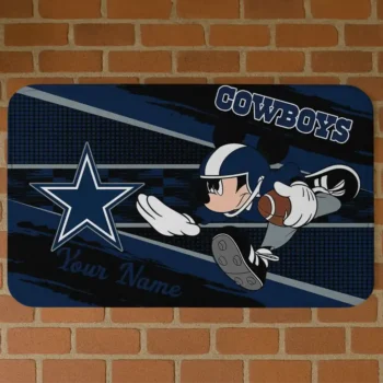 Custom Black/Blue Mickey Quarterback Dallas Cowboys Doormat - Personalized Non-Slip Fan Mat