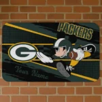 Custom Black/Green Mickey Quarterback Green Bay Packers Doormat - Personalized Non-Slip Fan Mat
