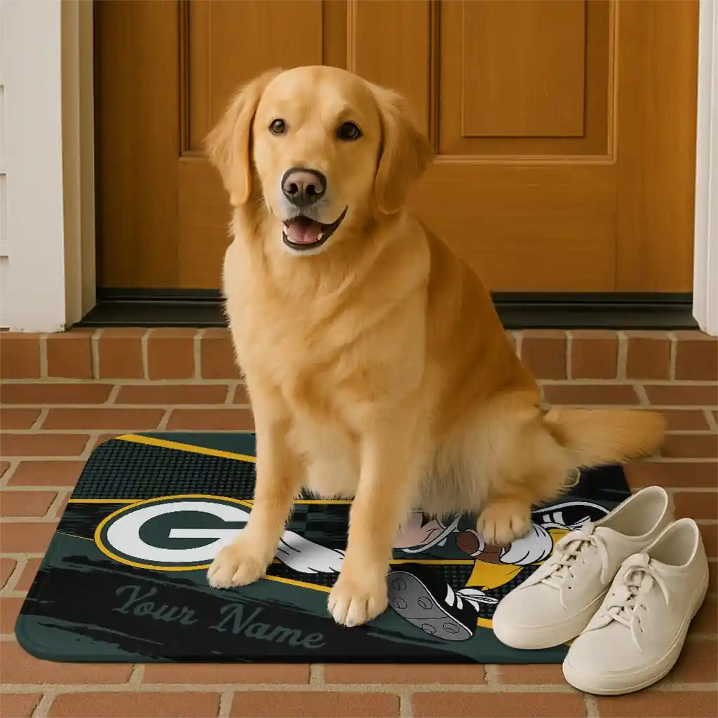 personalized-green-bay-packers-mickey-quarterback-green-black-doormat-high-quality.webp