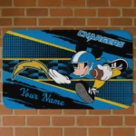 Custom Black/Blue Mickey Quarterback Los Angeles Chargers Doormat - Personalized Non-Slip Fan Mat