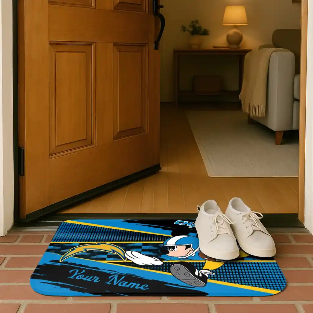 personalized-los-angeles-chargers-mickey-quarterback-blue-black-doormat-fashion-forward.webp