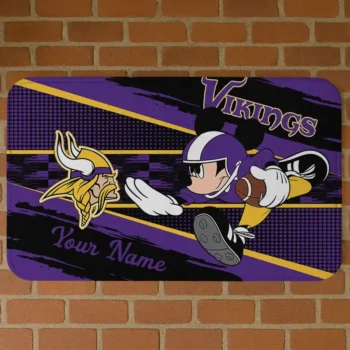 Custom Black/Purple Mickey Quarterback Minnesota Vikings Doormat - Personalized Non-Slip Fan Mat
