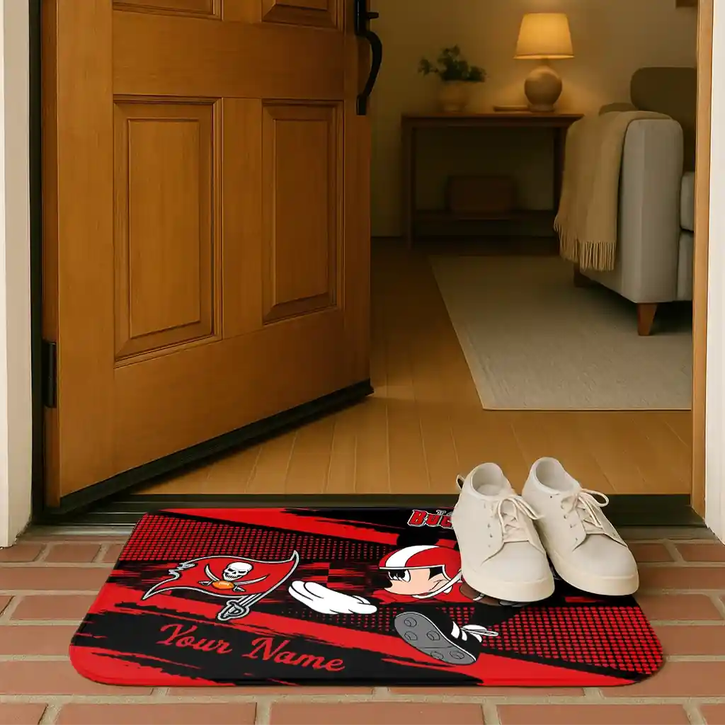 personalized-tampa-bay-buccaneers-mickey-quarterback-red-black-doormat-fashion-forward.webp
