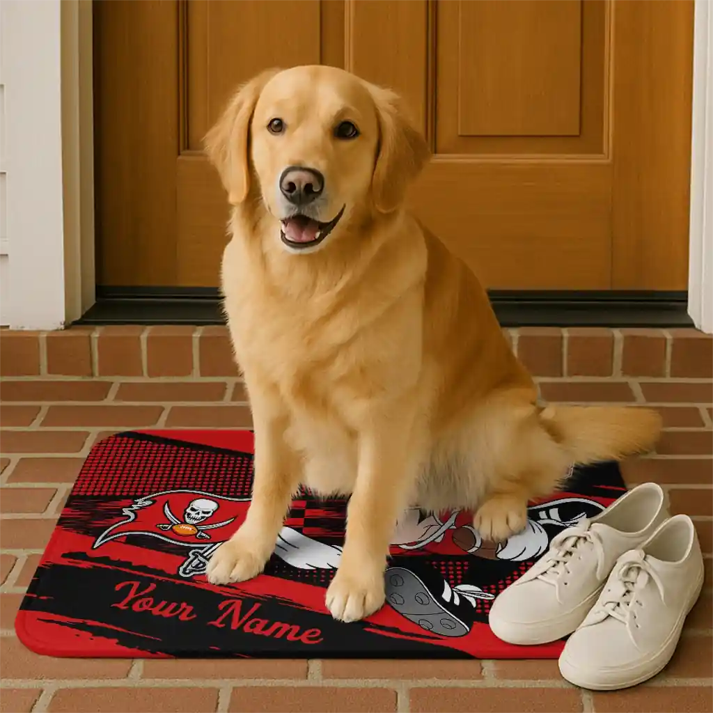 personalized-tampa-bay-buccaneers-mickey-quarterback-red-black-doormat-high-quality.webp