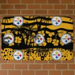Black/Gold Palm Silhouette Pittsburgh Steelers Doormat - Non-Slip Fan Mat