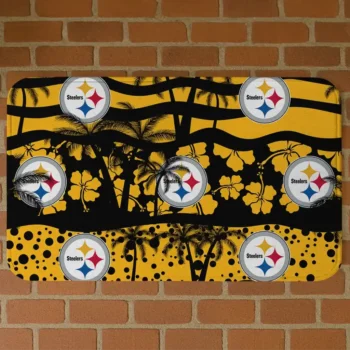 Black/Gold Palm Silhouette Pittsburgh Steelers Doormat - Non-Slip Fan Mat
