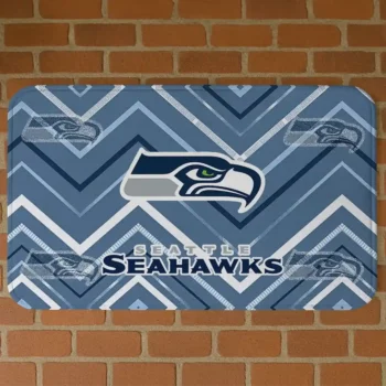 Blue Chevron Geometrics Seattle Seahawks Doormat - Non-Slip Fan Mat