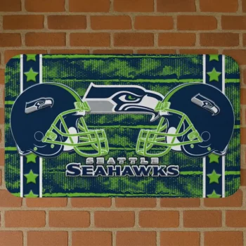Blue Helmet Illustration Seattle Seahawks Doormat - Non-Slip Fan Mat