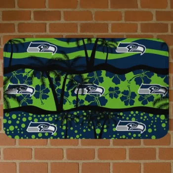 Black/Blue Palm Silhouette Seattle Seahawks Doormat - Non-Slip Fan Mat